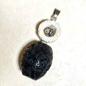 2/$20, Black & White Lava Stone Pendant, Large Genuine Gemstone Pendant
